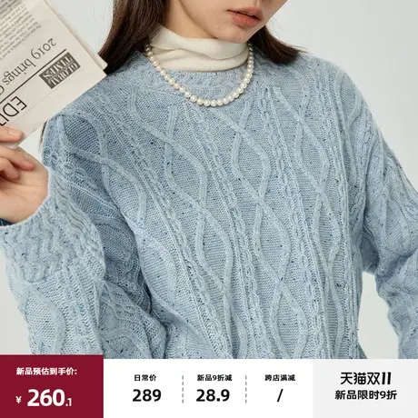 omont蛋挞家 复古圆领羊毛针织上衣2023冬季新款套头内搭厚毛衣女商品大图