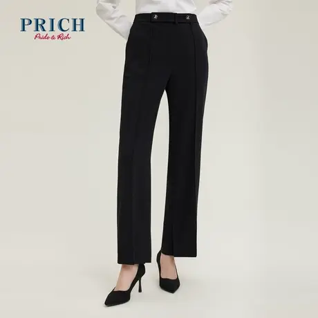 PRICH裤子新品秋冬新款可拆卸腰袢直筒裤高腰黑色长裤西裤女商品大图