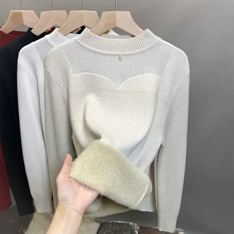 加绒半高领毛衣女一体绒加厚打底衫2023秋冬新款针织衫内搭上衣潮图片