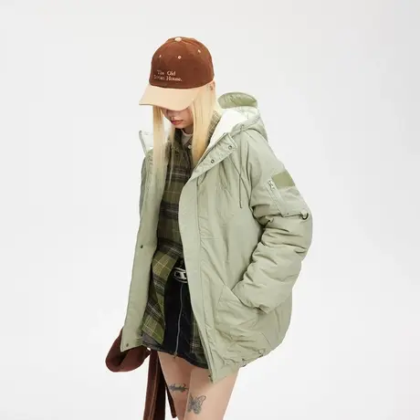 潮牌连帽保暖棉服女冬季夹棉工装外套2023新款复古宽松小个子棉衣商品大图