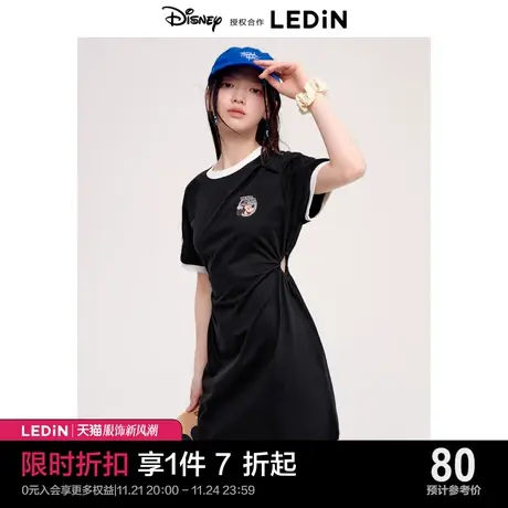 【迪士尼联名】乐町米奇T恤裙2023夏季新款女装抽褶露腰休闲裙子商品大图