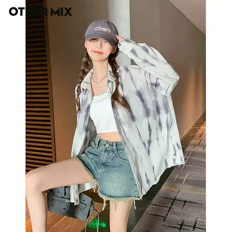 Othermix水墨印花中长款宽松衬衫早秋新款韩版设计感长袖小众上衣图片