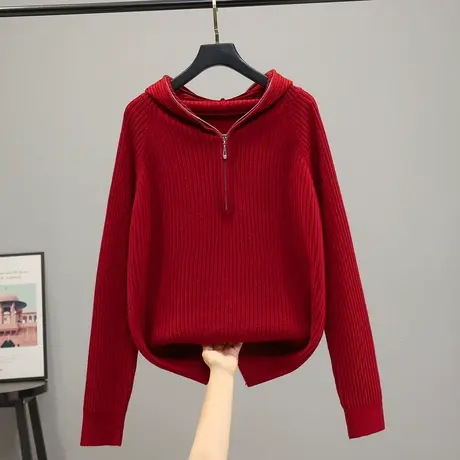 2023春秋新款韩版宽松连帽衫拉链长袖针织毛衣女百搭上衣外套开衫图片