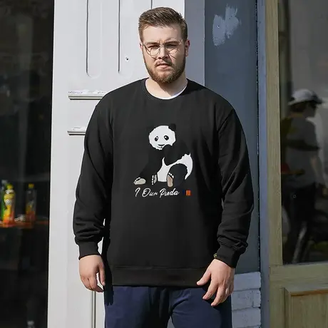 胖哥哥春季刺绣熊猫大码卫衣男加肥加大宽松休闲时尚百搭打底衫潮商品大图