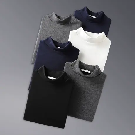 长袖t恤男纯色潮流秋冬季半高领加绒加厚打底衫内搭中领保暖上衣商品大图