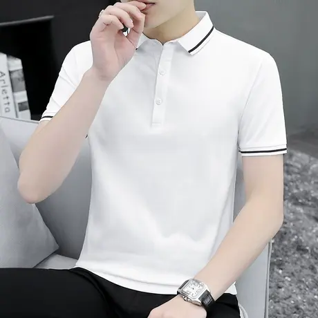 夏季冰丝polo衫翻领短袖t恤男装商务休闲纯色白色有领上衣服体恤商品大图