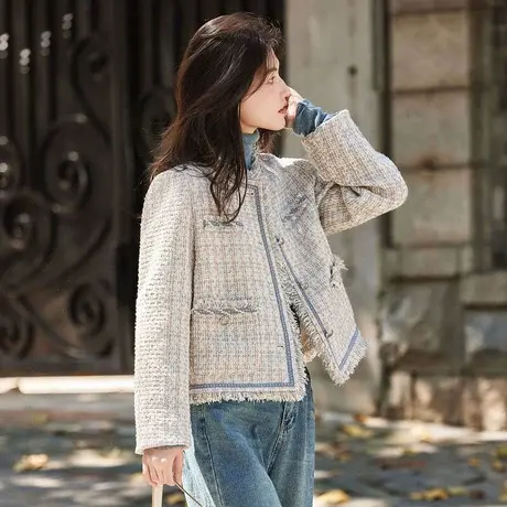 时尚气质圆领小香风短外套2023秋季新款女士百搭短款名媛高级感商品大图