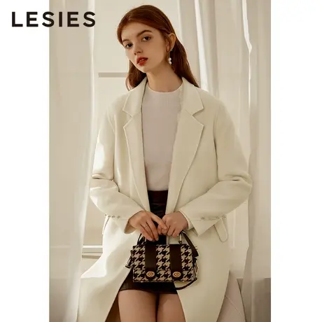 LESIES蓝色倾情秋冬双排扣毛呢外套女中长款通勤羊毛双面呢子大衣图片