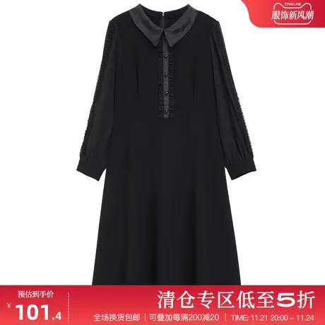 胖mm加肥加大码女装2024年春季新款裙子娃娃领宽松收腰显瘦连衣裙图片