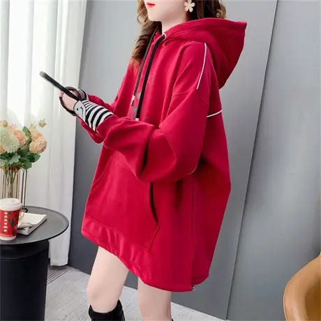 加绒加厚连帽卫衣女秋冬2022年新款宽松慵懒风洋气卡通设计感外套图片