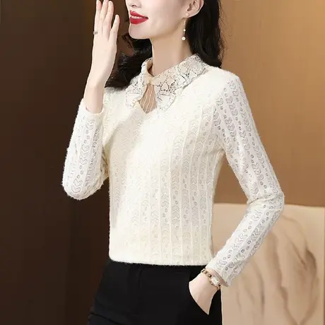 蕾丝打底衫女新款2023长袖外穿高级感秋冬加绒内搭今年流行漂亮小商品大图