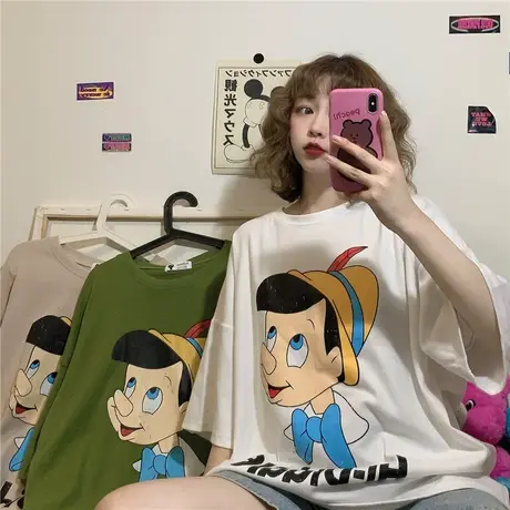 网红ins超火短袖t恤女宽松韩版学生怪味少女原宿bf慵懒风上衣服潮商品大图