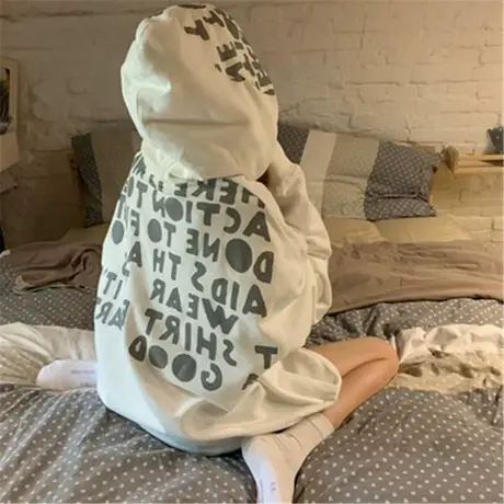 waitmore卫衣女2020春秋薄款宽松韩版潮ins上衣bf慵懒风外套洋气商品大图