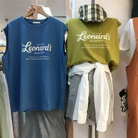 短袖t恤女2021夏季新款韩版ins潮宽松复古风背心百搭休闲外穿上衣图片