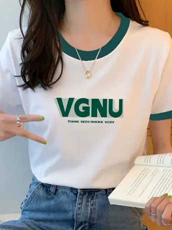 仿棉正肩短袖t恤女2023年新款夏季美式复古港味chic女装撞色上衣图片