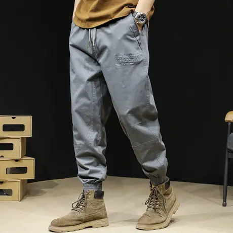 休闲工装裤男潮牌春秋宽松弹力束脚男裤美式拼接工装裤子男士大码商品大图