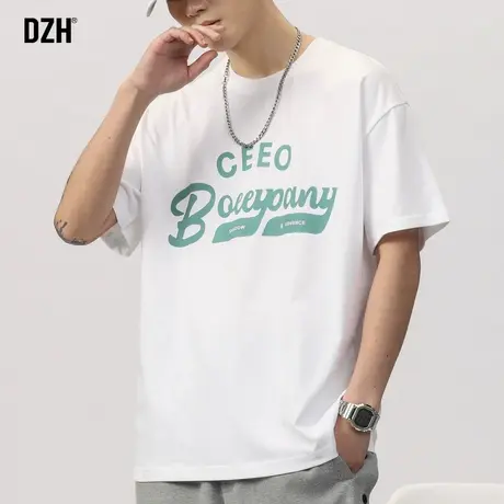 男士短袖t恤男潮牌简约纯色印花纯棉夏季男生半袖体恤2023年新款商品大图