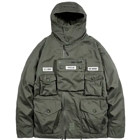 VIP多口袋连帽夹克男宽松纯棉复古工装外套春秋季连帽风衣服潮牌商品大图