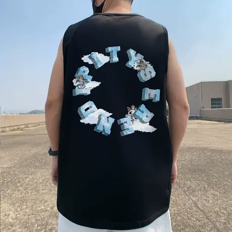 纯棉男士背心外穿坎肩篮球健身ins大码男装运动潮流无袖t恤夏季图片