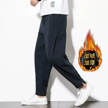 春季男裤中国风麻料大码松紧腰休闲裤宽松棉麻长裤复古小脚哈伦裤商品大图