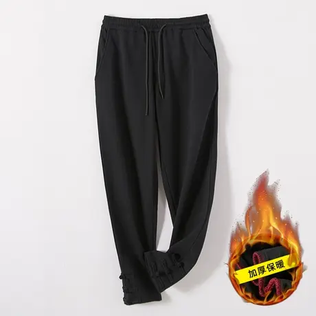 休闲裤男小脚秋冬季宽松加绒运动抽绳长裤中国风复古男裤子大码潮商品大图