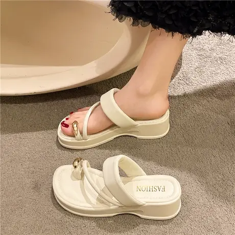 坡跟拖鞋女夏季外穿2024新款韩版夹脚套趾细带凉鞋增高厚底凉拖鞋商品大图