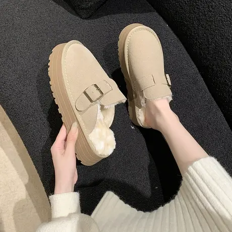 勃肯鞋包头半拖鞋毛毛拖鞋女2023新款秋冬外穿增高厚底博肯棉拖鞋商品大图