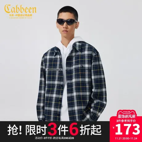 商场同款卡宾男装潮流格纹衬衫22秋新款宽松外衣青年H3224139025商品大图