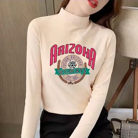 德绒长袖t恤正肩女时尚百搭圆领上衣2024加厚款内搭打底衫秋冬季商品大图