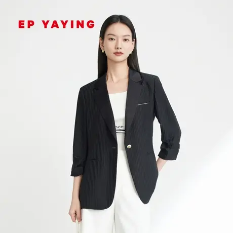 [真丝系列]EP雅莹女装 通勤黑色一粒扣西装外套2023新款1108B商品大图