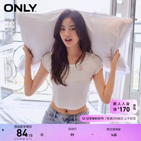ONLY奥莱夏季简约印花圆领短款修身短袖T恤女图片