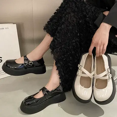 日系jk玛丽珍小皮鞋女2024春季原宿软妹漆皮厚底松糕学生大头鞋子图片