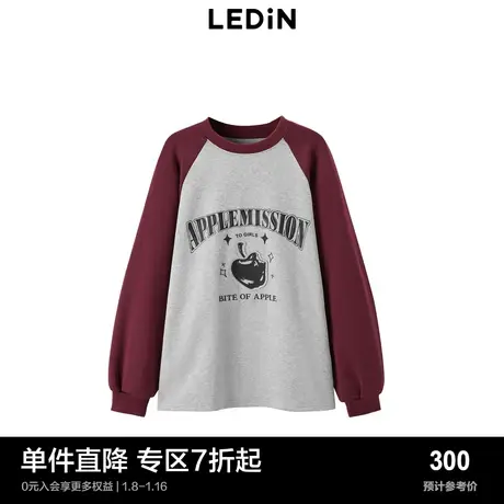 【商场同款】乐町印花休闲圆领上衣设计感插肩袖卫衣C2CRD3501商品大图
