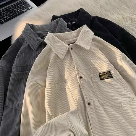 长袖灯芯绒衬衫男秋冬款加绒宽松内搭美式复古高级感男生衬衣外套商品大图