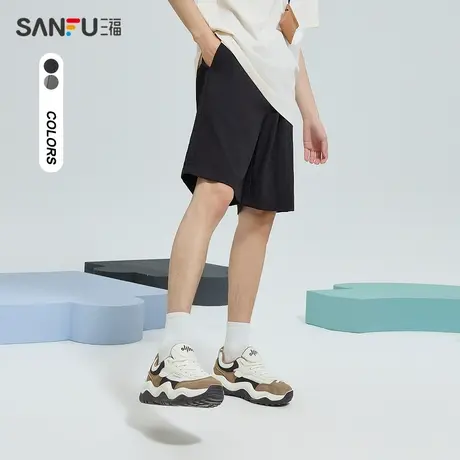 三福2024夏季男士包芯纱中裤 休闲运动风宽松橡筋腰短裤483060图片