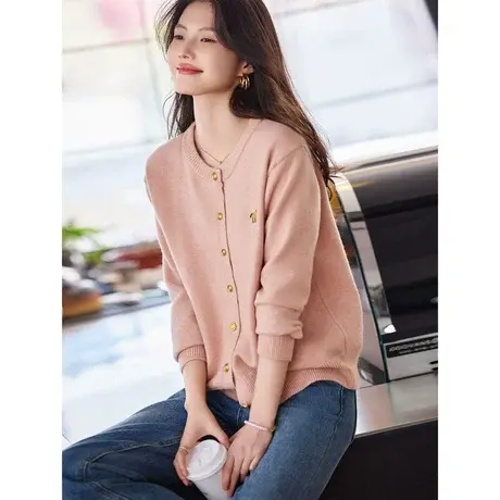 时尚气质毛衣2024年春季新款女温柔百搭减龄圆领短款针织开衫上衣图片