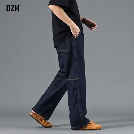 男士松紧腰牛仔裤男春秋款工装裤男款2024年春季阔腿裤直筒裤长裤商品大图