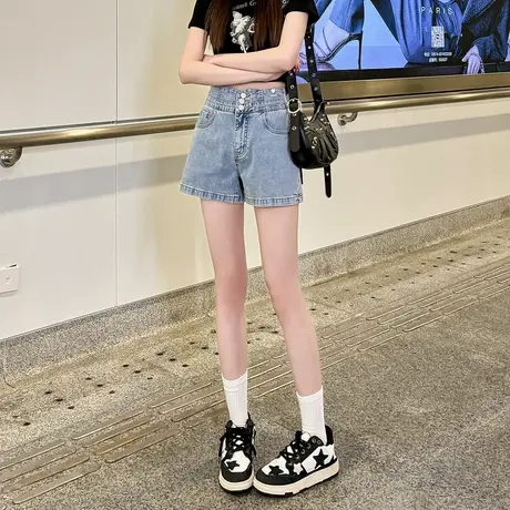 唐狮24年春季新款牛仔短裤女高腰弹力修身显瘦潮酷时尚黑色裤子商品大图