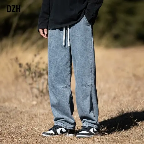 男士蓝色牛仔裤男微喇直筒宽松休闲阔腿裤子2024新款长裤百搭男裤商品大图