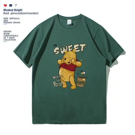 美式复古卡通小熊印花短袖t恤纯棉夏季新款学生宽松休闲圆领半袖图片