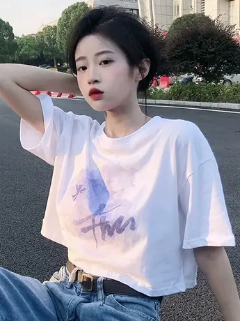 小个子短袖t恤女夏宽松显瘦上衣纯棉女款夏季2023年新款女装半袖商品大图