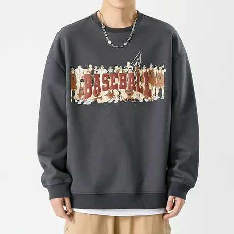 春秋款男士美式潮牌圆领卫衣秋季男装秋装重磅印花长袖上衣服秋天图片