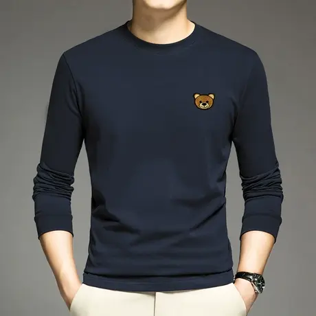 重磅纯棉小熊t恤男长袖摇粒绒加绒加厚保暖内搭打底衫全棉秋衣服商品大图