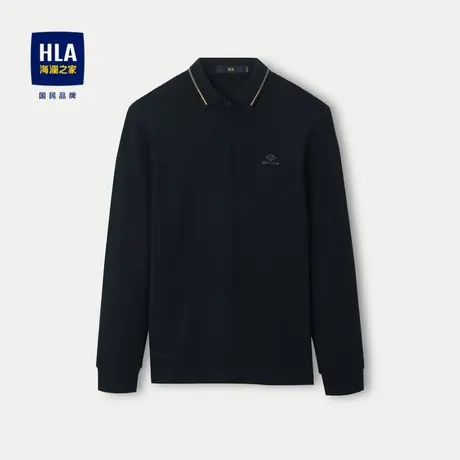 HLA/海澜之家高周波印花POLO衫2023秋季天丝珠地保暖火山岩长袖男商品大图