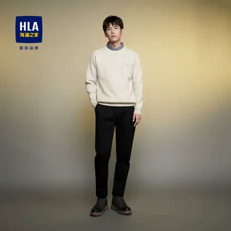 【加绒】HLA/海澜之家2023保暖针织衫亲肤加厚套头衫假两件上衣男图片