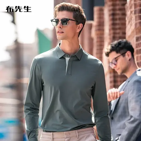 MrBu布先生薄款长袖T恤男 秋季新款翻领纯色水洗男士上装BT11517图片