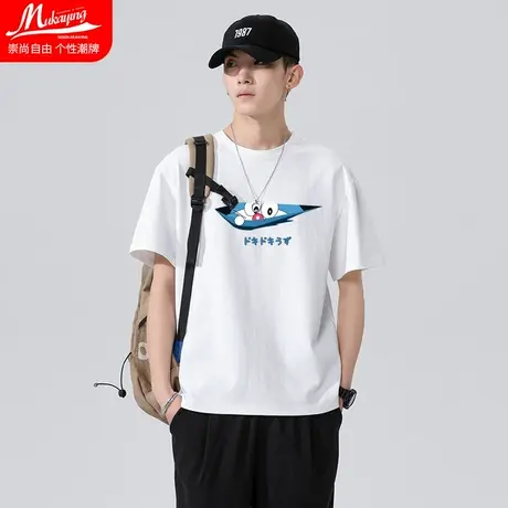 潮牌日系蓝胖子眼睛小众设计感短袖t恤男夏天青少年男装卡通上衣商品大图
