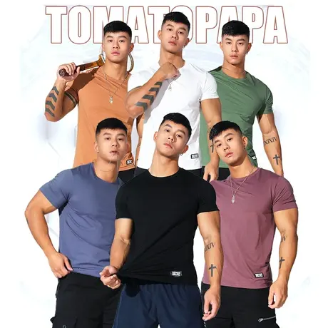 TOMATOPAPA夏装新款原创冰丝短袖t恤男薄款透气青年运动上衣体恤商品大图