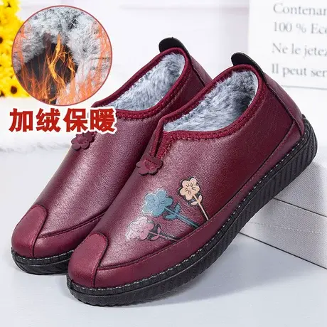 老北京棉鞋女冬加绒老年人冬季保暖防滑防水老人鞋奶奶红色妈妈靴商品大图