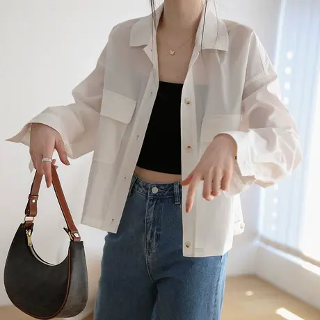 2023年春季新款短款衬衫外套女别致法式通勤高级感外穿上衣小个子商品大图